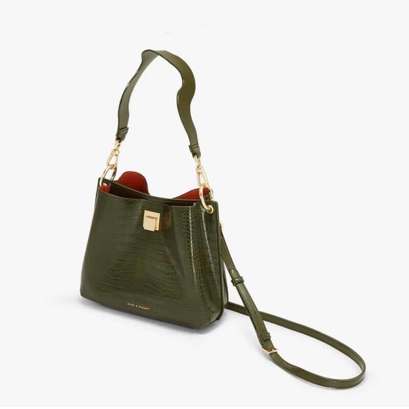 Charles and Keith Croc effect bucket shoulder bag, Luxury, Bags