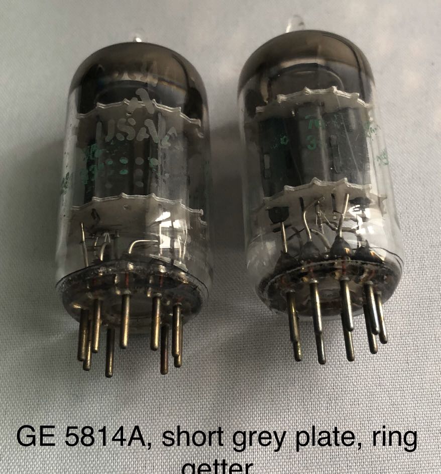 一對GE 5814A 真空管，short grey plate, Ring getter. A premium 