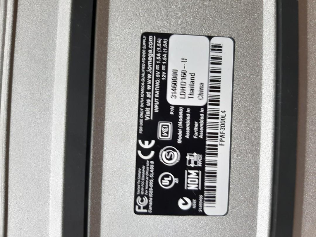 160GB iOmega External Hard Drive LDHD160U 160GB Power & USB Cable