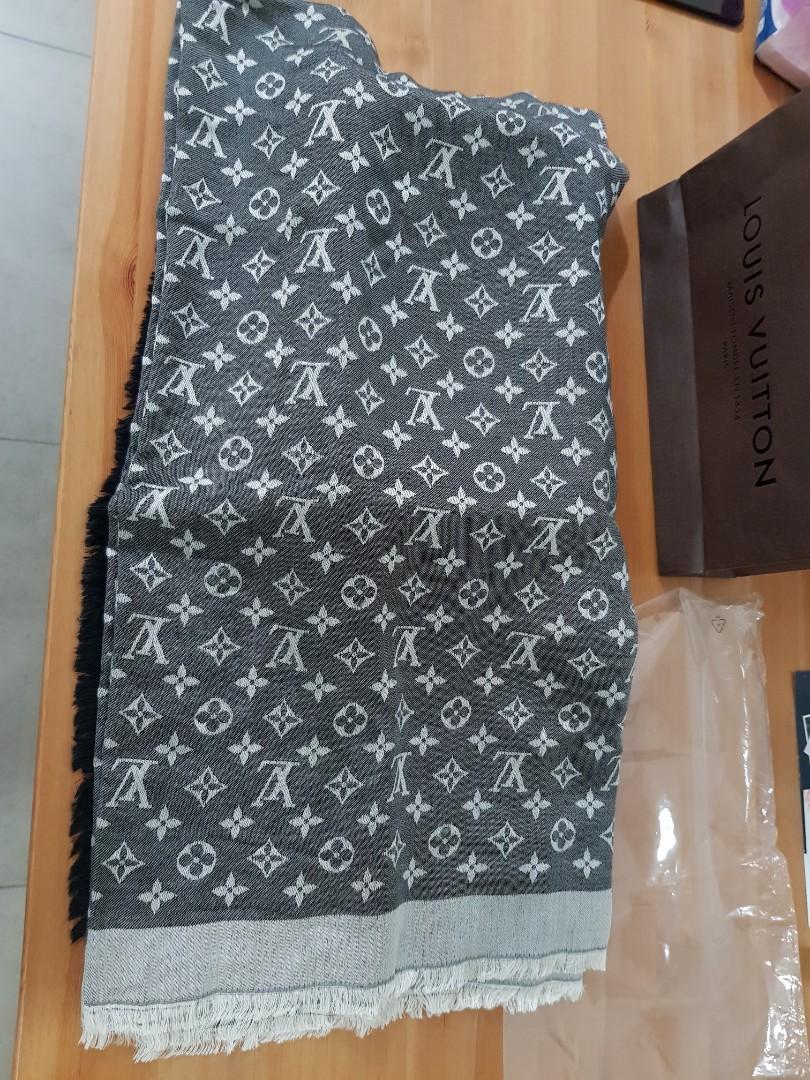 Ready New Lv monogram denim shawl / scarf - brown complete copy rec store  139 * 139 cm, Barang Mewah, Aksesoris di Carousell