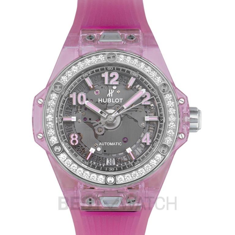 NEW Hublot Big Bang One Click Pink Sapphire Diamonds Automatic Skeleton Dial Unisex Watch 465.JP.4802.RT.1204