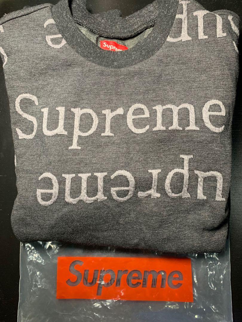 Supreme Jacquard Logo Crewneck Black (SS18), Men's Fashion, Tops