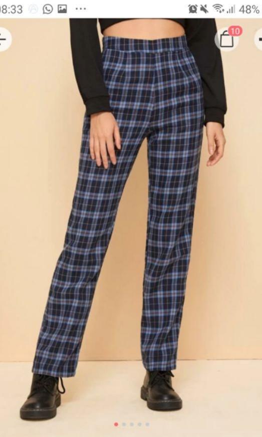 plaid high rise pants