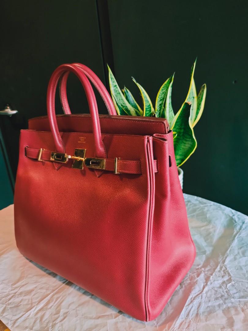 Hermes HAC Birkin Bag Rouge H Courchevel with Gold Hardware 32