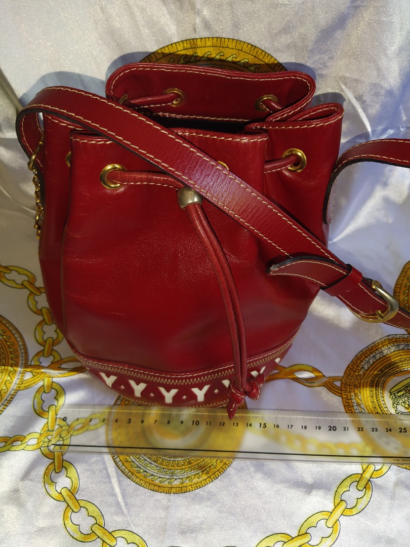Vintage Yves Saint Laurent Red Pebble Leather Bucket Bag, Luxury, Bags &  Wallets On Carousell