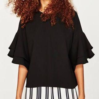 ZARA Frilled Tops in Black and Gray