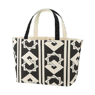 日本 Uniqlo X 松竹歌舞伎 別注 黑拼米白色帆布 沢瀉屋家紋 側咩袋64224420041347110