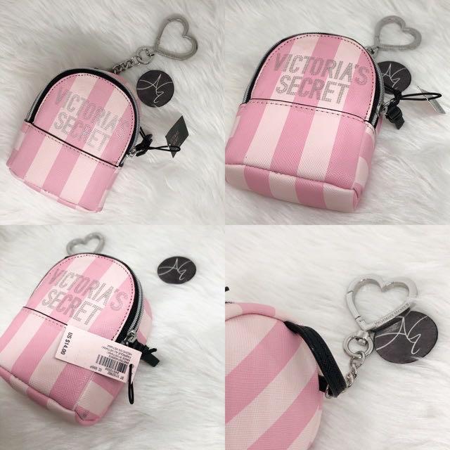 Victoria secret coin Keychain pouch pink Striped 4 5/8 x 3 1/4