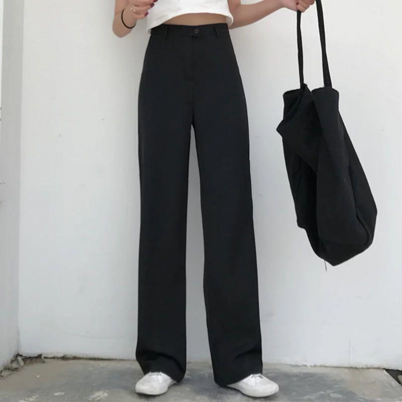 high waisted black straight leg pants