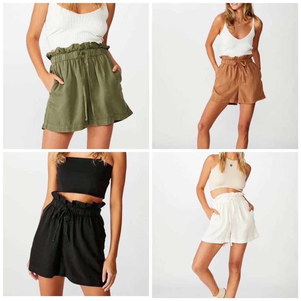 Cotton On High Rise Paperbag Shorts Women s Fashion Bottoms Shorts on Carousell