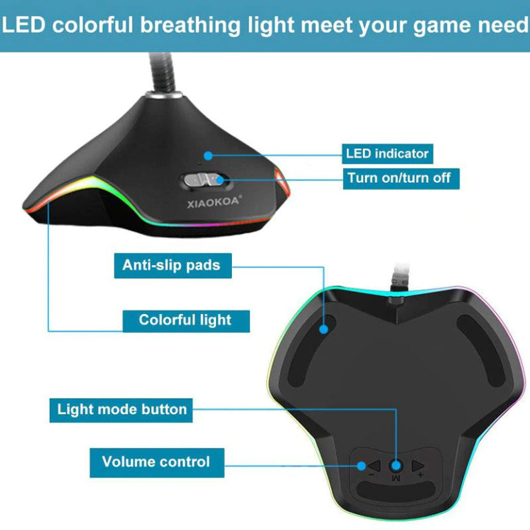 Flexible Gaming USB Microphone For Computer With Led Light RGB Tuning