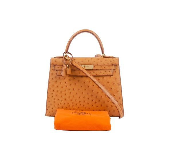 Hermes Kelly 28 Cognac in Ostrich Leather and gold hardware, Luxury, Bags &  Wallets on Carousell