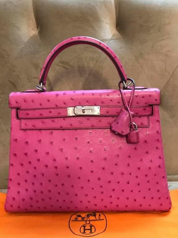 Hermes Kelly Bag 32cm Ostrich Pink Fuchsia PHW