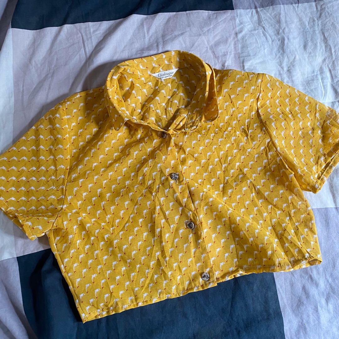 yellow button down blouse
