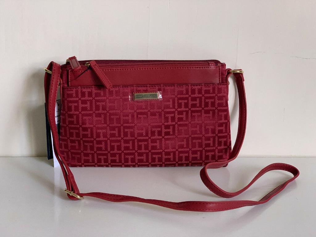 NEW! TOMMY HILFIGER RED SIGNATURE CROSSBODY SLING BAG W/ WALLET POUCH