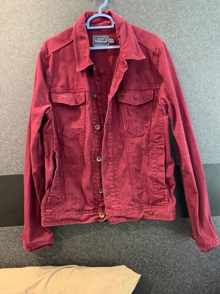Topman red denim jacket online