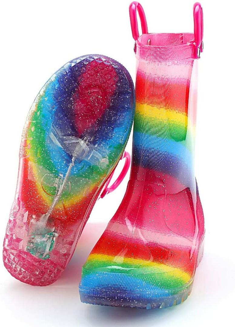 1574 Girl Rainbow Rain Boots Kids Lightweight Cute Waterproof