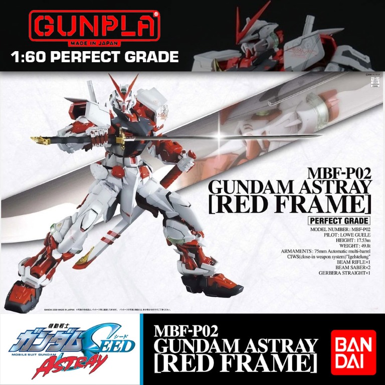 全新 Bandai 1:60 PG Perfect Grade MBF-P02 Gundam Astray Red Frame 高達模型 紅色 ...