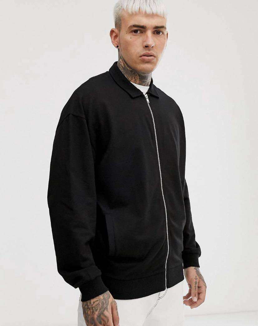 ASOS Black Oversized Harrington Jersey Jacket Men s Fashion