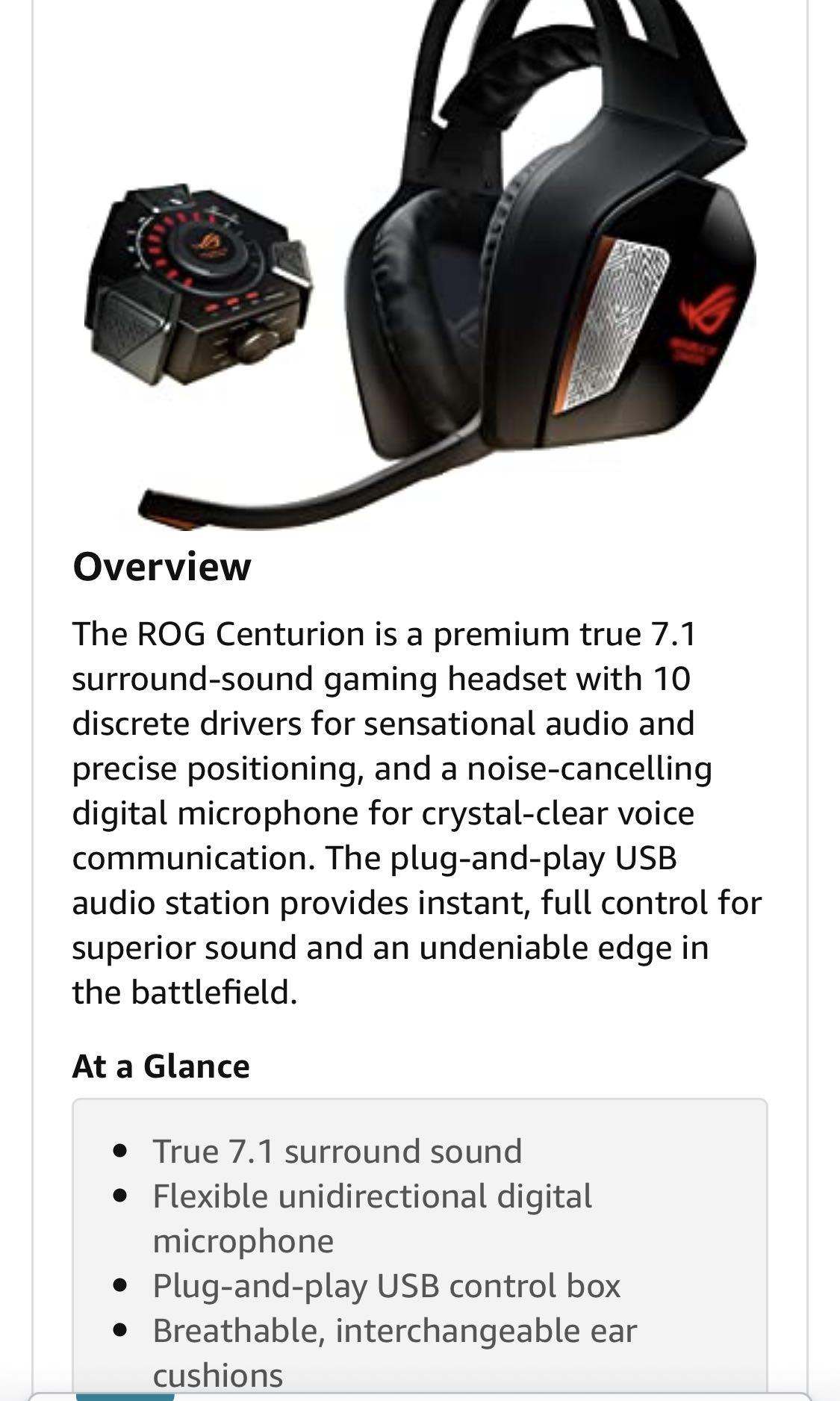 ASUS ROG CENTURION 7.1, Audio, Other Audio Equipment on Carousell