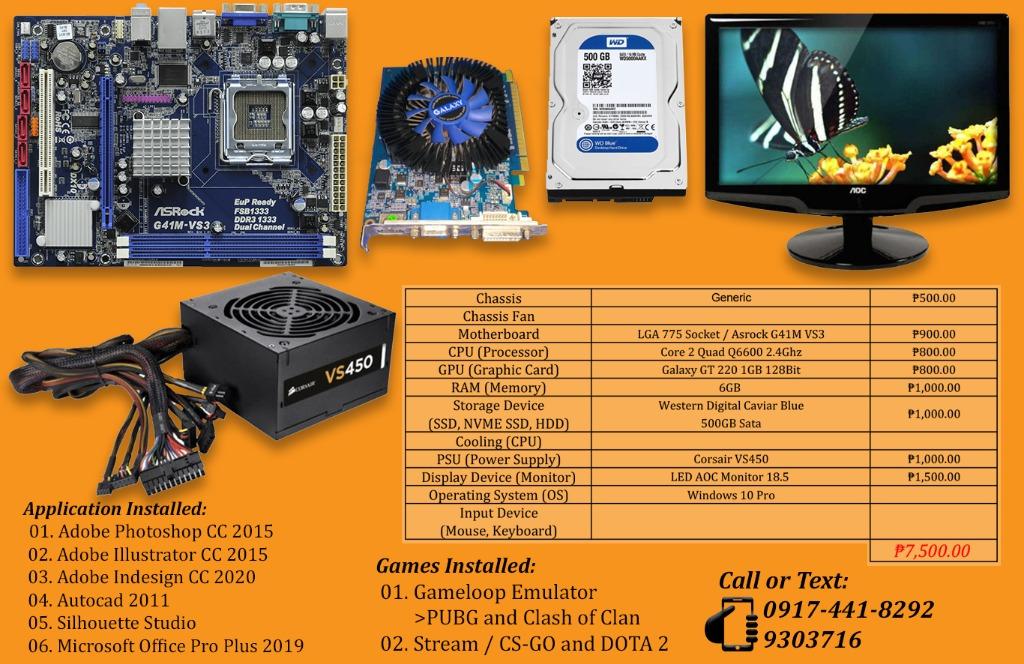 Computer Set Asrock G41m Vs3 Core 2 Quad Q6600 2 4ghz Computers Tech Desktops On Carousell