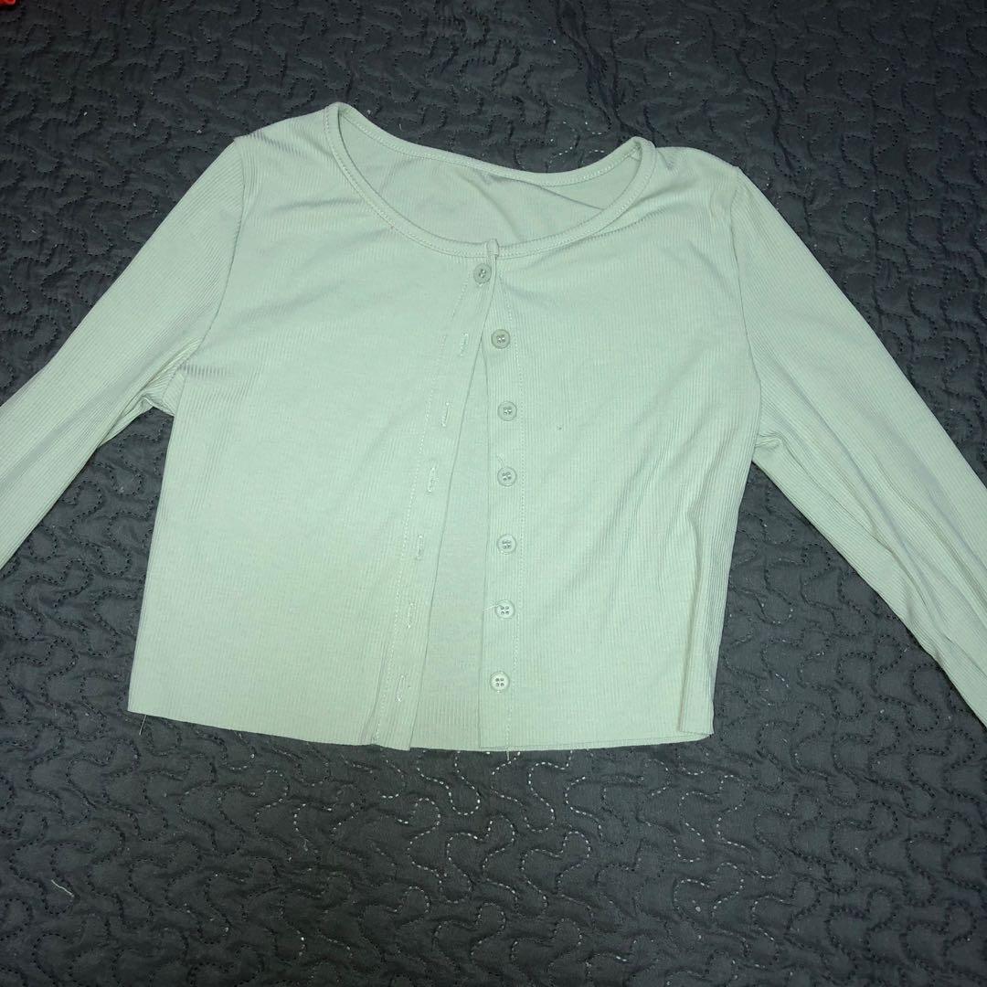 mint green cropped cardigan