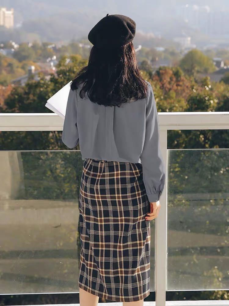 Blue and outlet brown plaid skirt