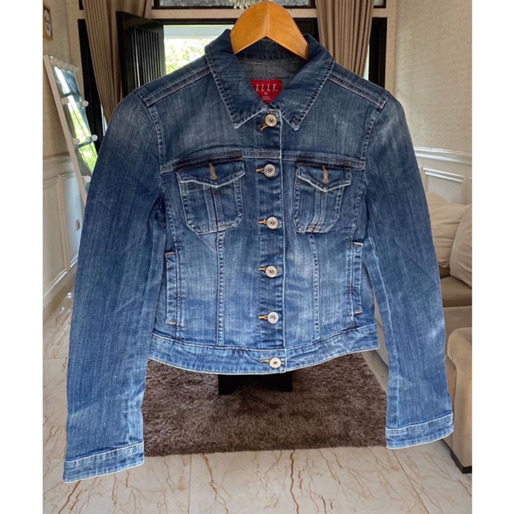 ELLE DENIM JACKET - MEDIUM BLUE, Fesyen 