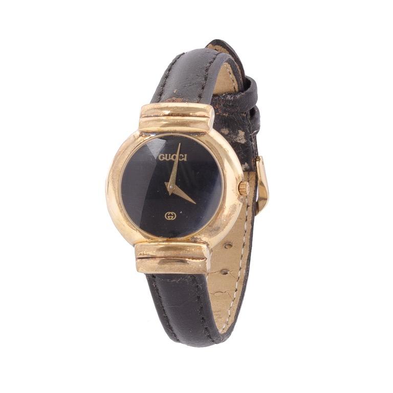 Gucci ladies watch black leather strap store