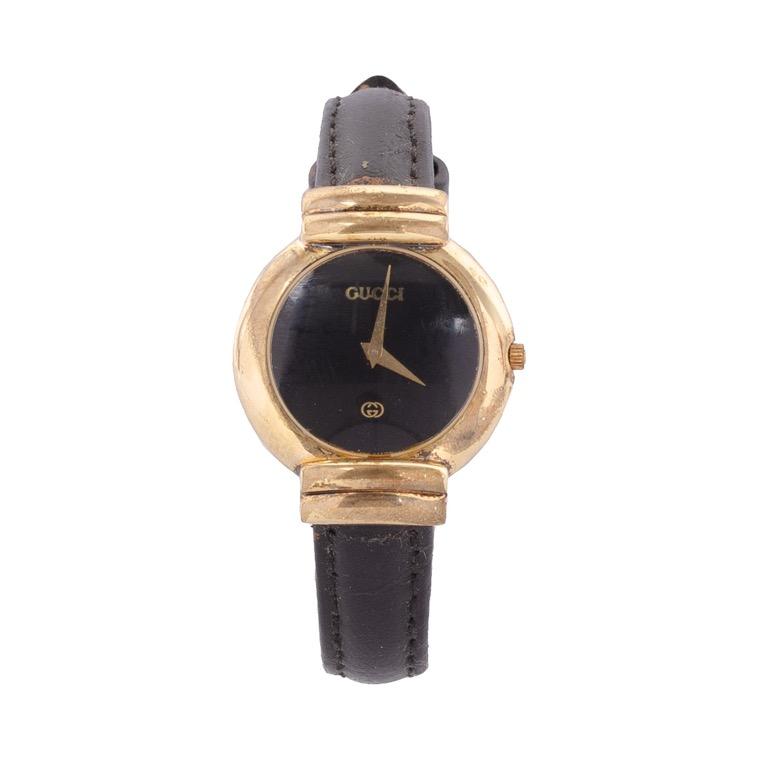 Gucci ladies watch black leather strap sales
