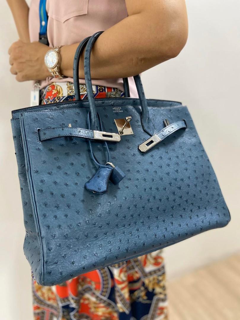 Blue jean Birkin 35 ostrich bag - VALOIS VINTAGE PARIS