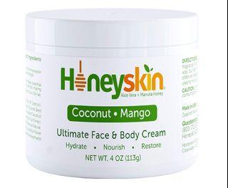 Honeyskin Ultimate Face & Body Cream Manuka Honey Aloe Vera 4oz Coconut Mango Scent