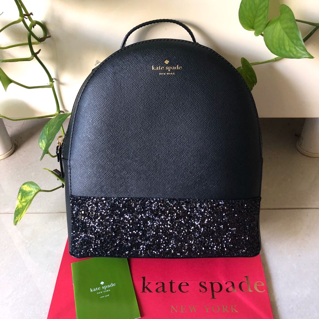 INSTOCK Kate Spade Greta Court Sammi Backpack Black Glitter