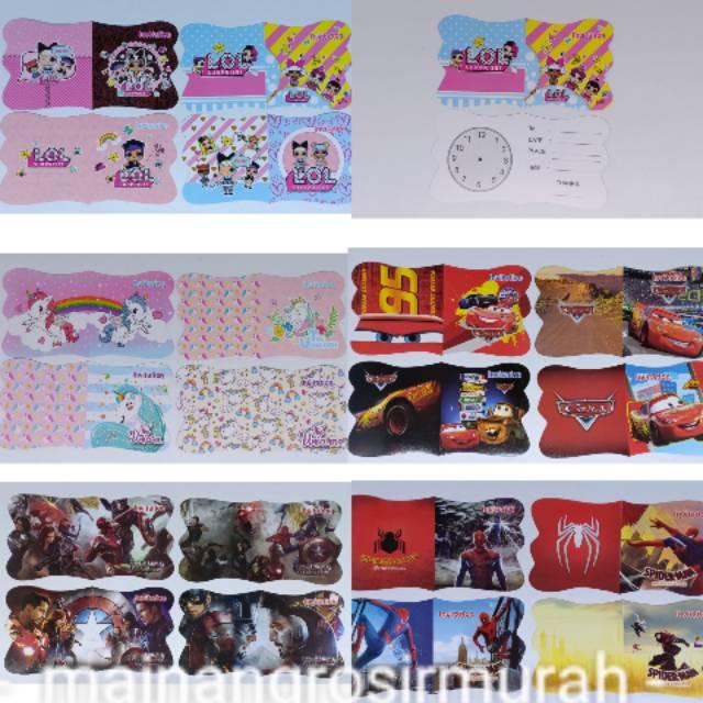 Isi 5pcs Kartu Undangan Ulang Tahun Karakter Lol Unicorn Car