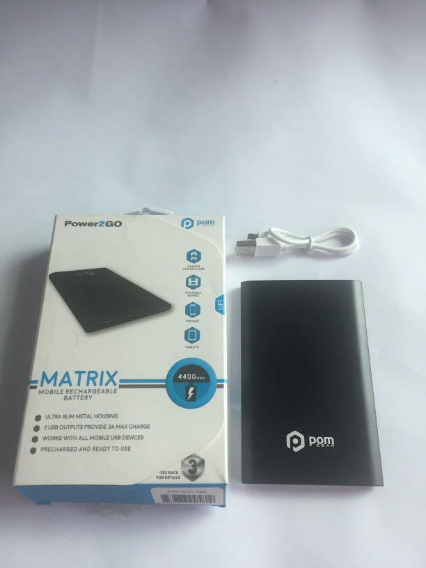 Matrix mobile rechargeable battery (Category: Chargers) located in Pasay City. Submitted by redgiftshop (Listing ID 1006198561, Image 1). Description: Ultra slim metal housing 2 USB Outputs provide 3A Max charge works with all mobile USB Devices Charge Time: 4 Hours Capacity :4400 MAH INPUT: MICRo USB 5V 1A OUTPUT: USB 5V 2.1A & 1A DIMENSIONS: 115x 74x11MM Package Includes - 4400 MAH battery pack Micro USB cable product code: S-3.
