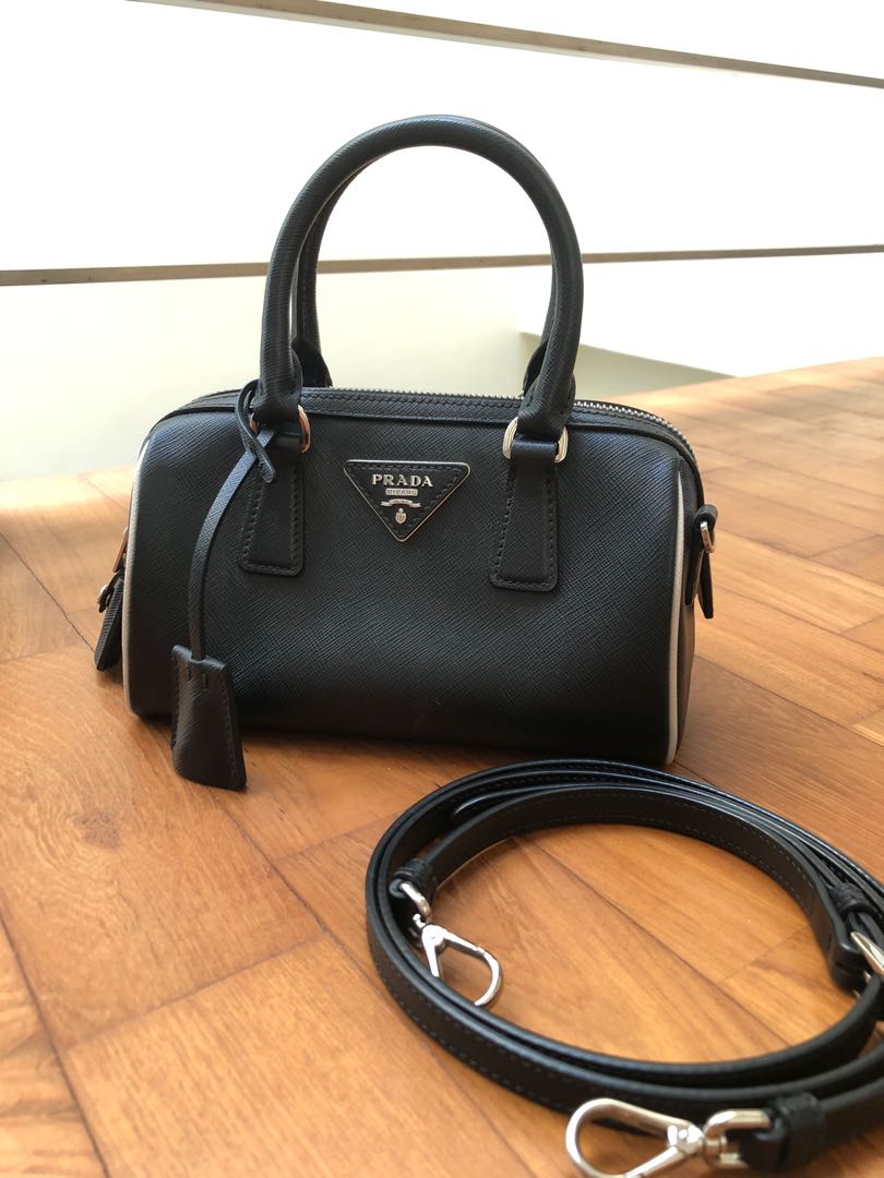 Convertible Chain Bowler Bag Saffiano Leather Mini