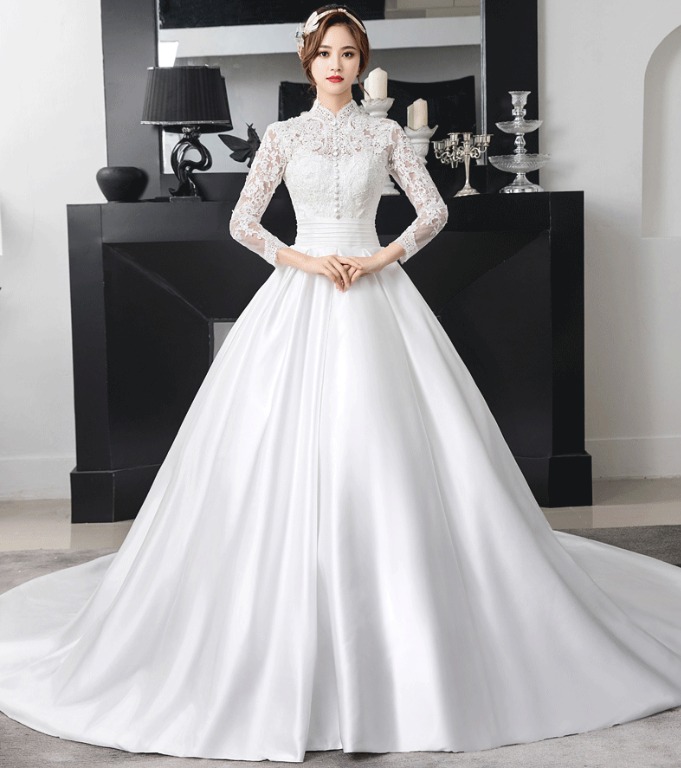 White lace top ball gown