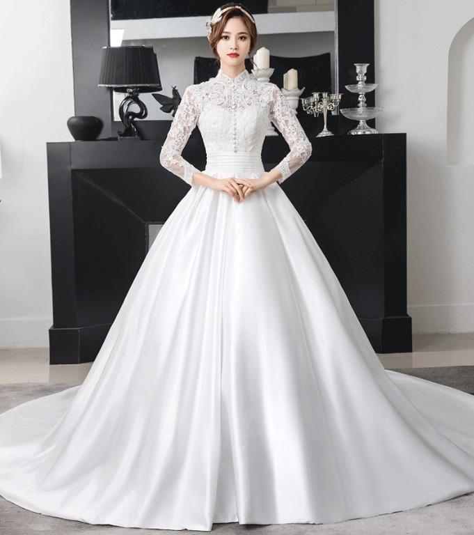 pre order Muslimah white long sleeve lace wedding bridal dress gown RBMWD0335