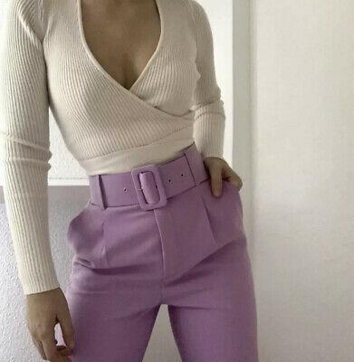 ZARA PURPLE HIGH-WAIST TROUSERS WITH BELT (PANTS), Women's Fashion,  Bottoms, Other Bottoms on Carousell