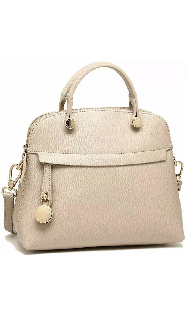 Ready stock Furla Piper Small 9332354 in beige leather shoulder bag and zipper