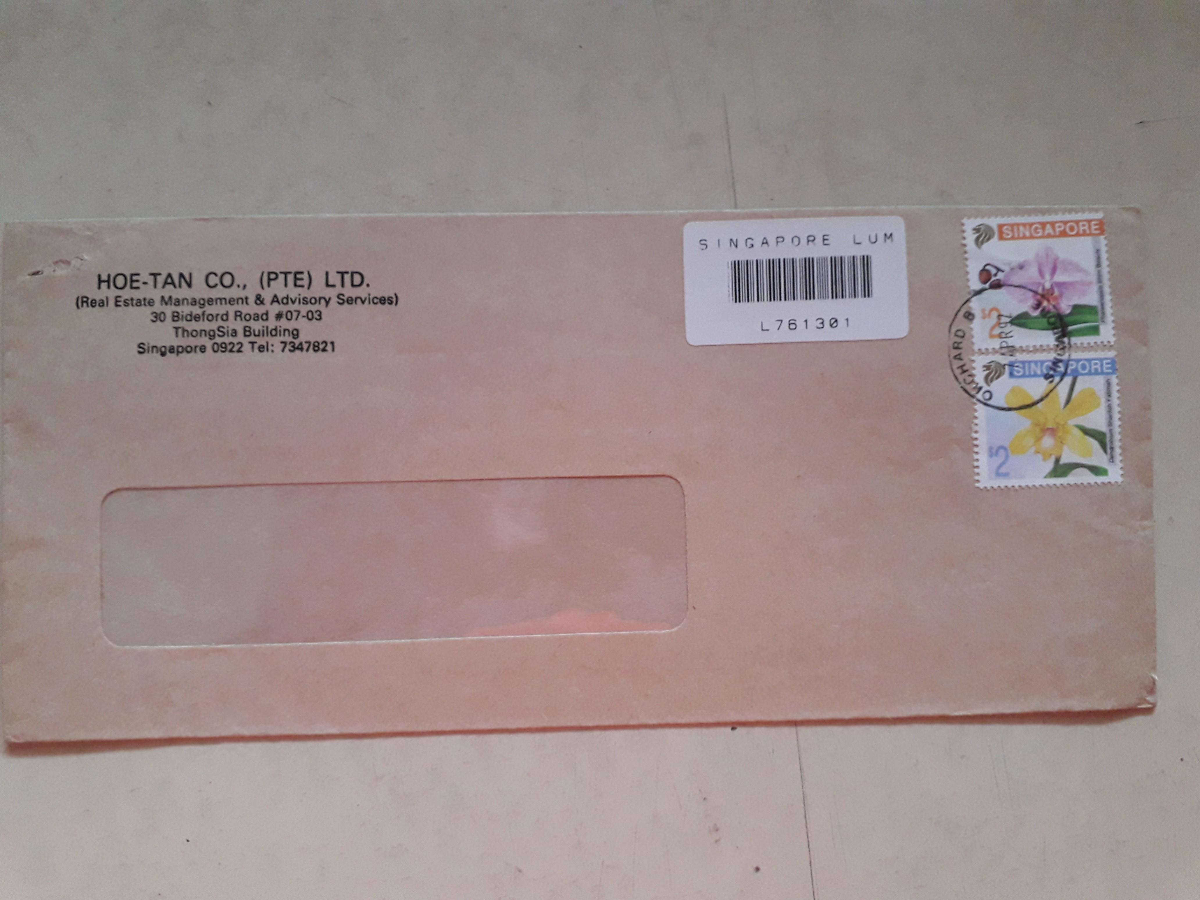 Government Mail Free Of Postage Singapore Singapore Postal History Lum Local Urgent Mail 1992, Hobbies & Toys