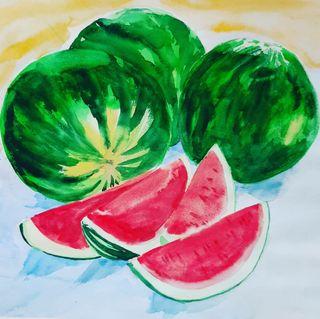 Still Life with Watermelons 2 -Watercolor Painting