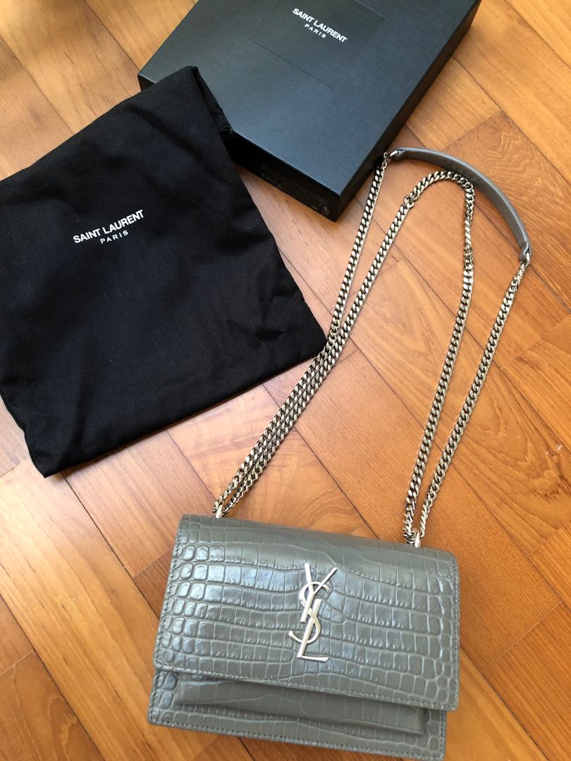 UNBOXING YSL SUNSET CHAIN WALLET IN CROCODILE EMBOSSED SHINY LEATHER 