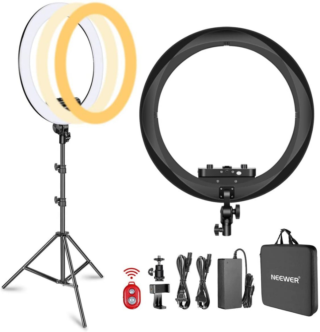 Neewer Upgraded 18-inch Outer Dimmable SMD LED Ring Light with 79-inch  Stand, Bluetooth Receiver, Rotatable Phone Holder for Smartphone/Camera  Make up  Video Shooting (US Plug, Bag Included) 