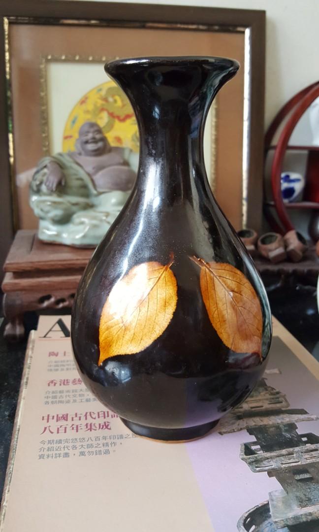 仿宋代吉州窯黑釉葉紋玉壺春瓶, 興趣及遊戲, 收藏品及紀念品, 古董收藏
