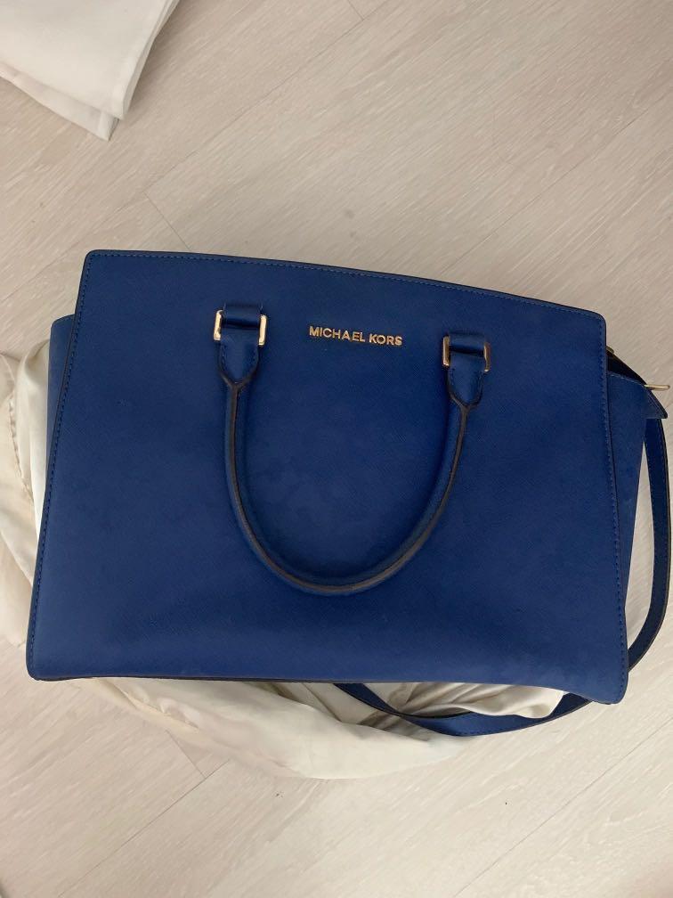 Michael Kors Purse: Hamilton Beford Blue Leather Shoulder Bag