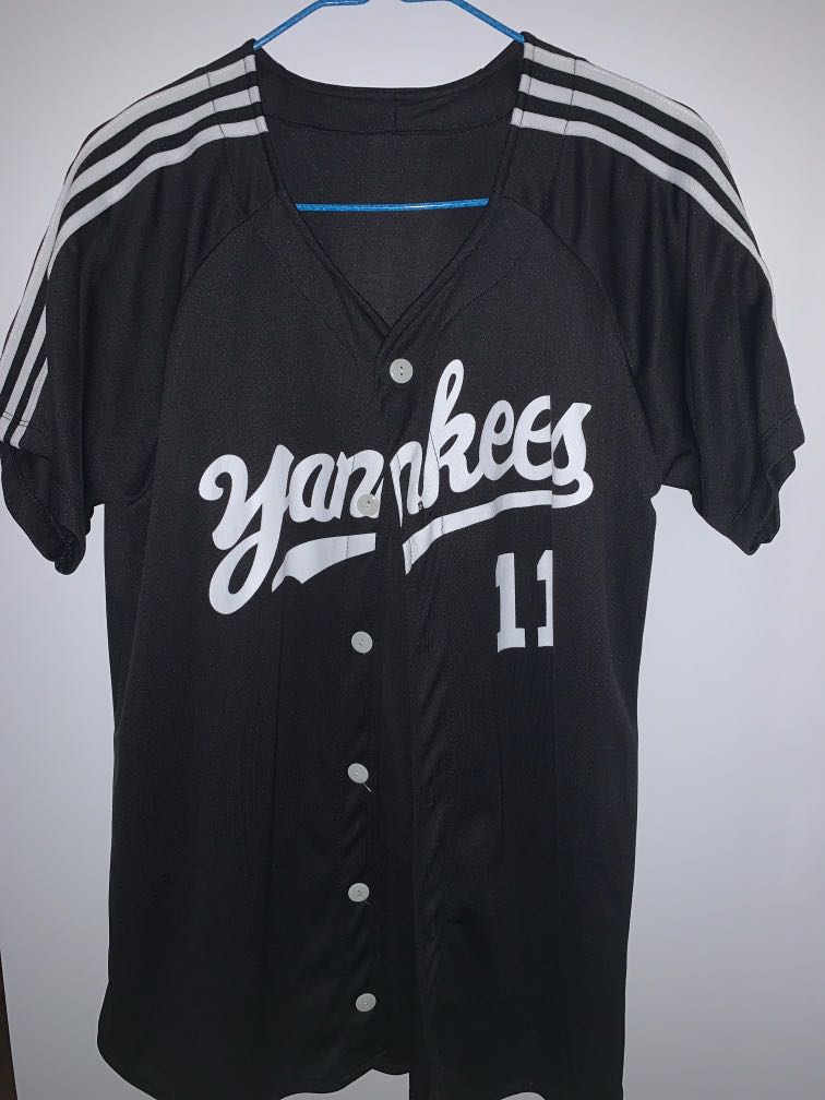 Black Oversized Baseball Jersey, Women's Fashion, Tops, Longsleeves on