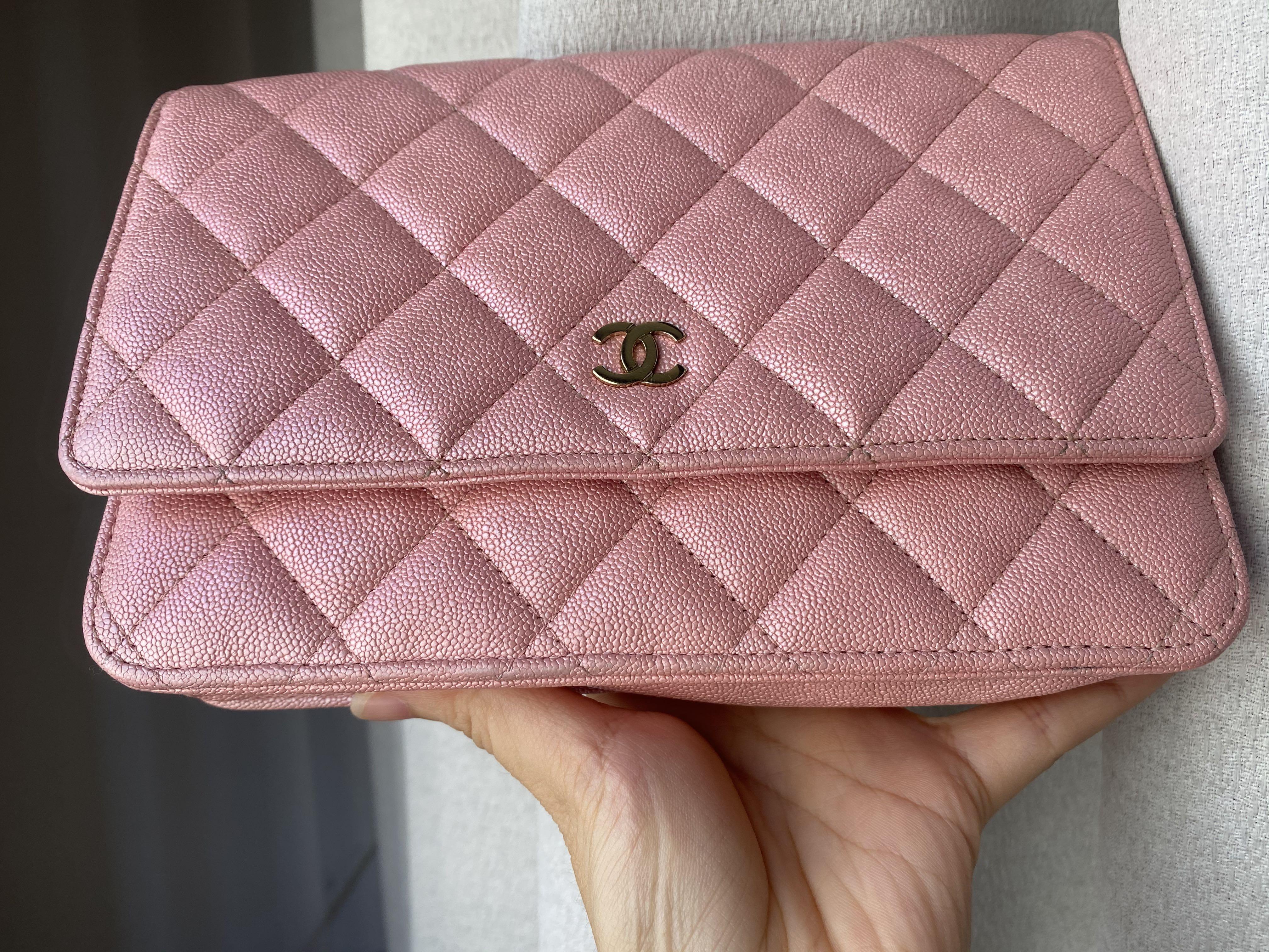 NIB 19S Chanel Iridescent Pink Pearly CC Wallet on Chain WOC Flap
