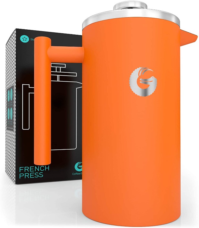 Coffee Gator French Press Coffee Maker - Thermal Insulated Brewer Plus  Travel Jar - Large Capacity, Double Wall Stainless Steel - 34oz - Orange