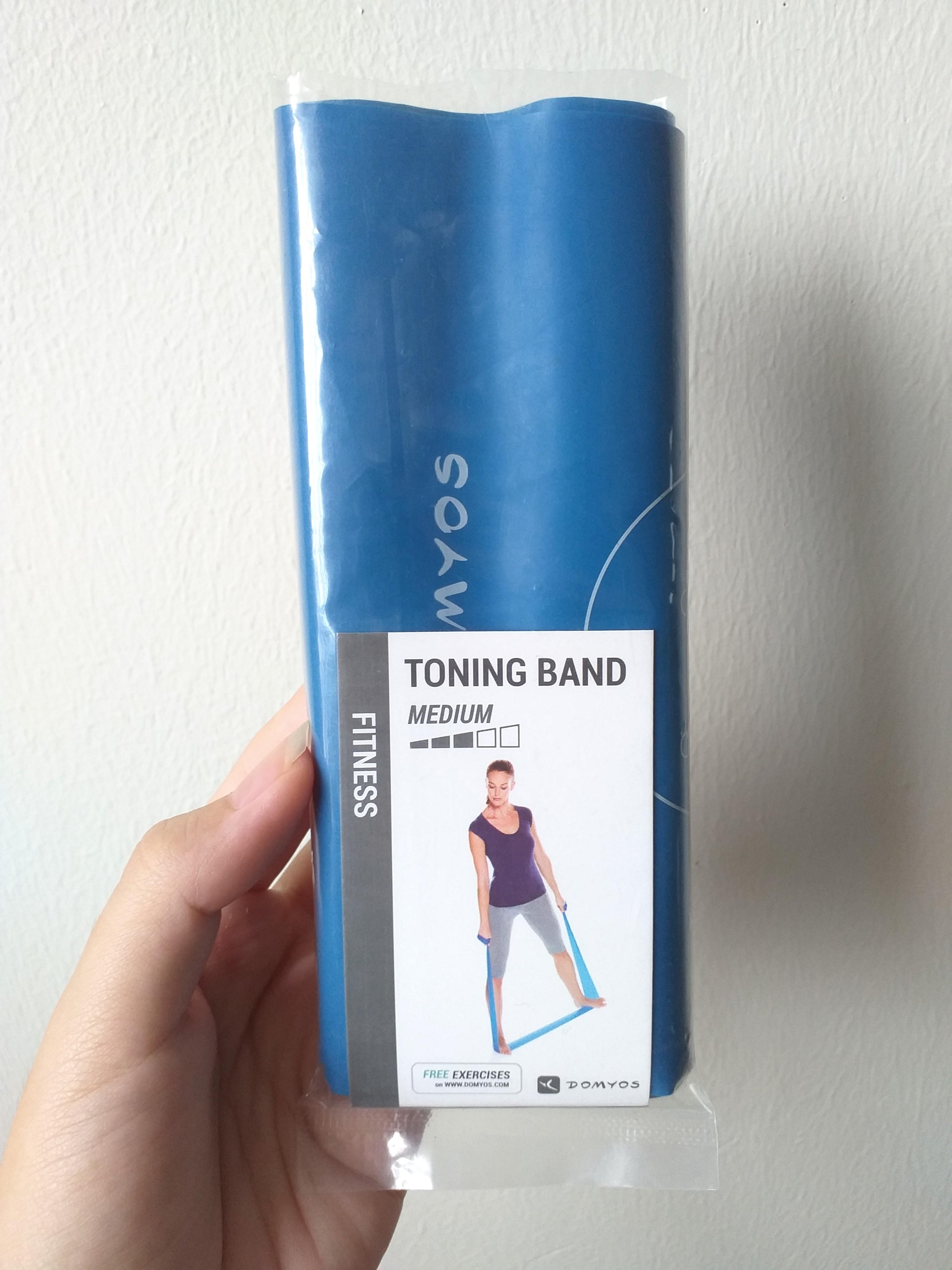 Decathlon toning band medium level fitness sports yoga training stretching home workout exercise equipment blue Sports Equipment Exercise Fitness Toning Stretching Accessories on Carousell